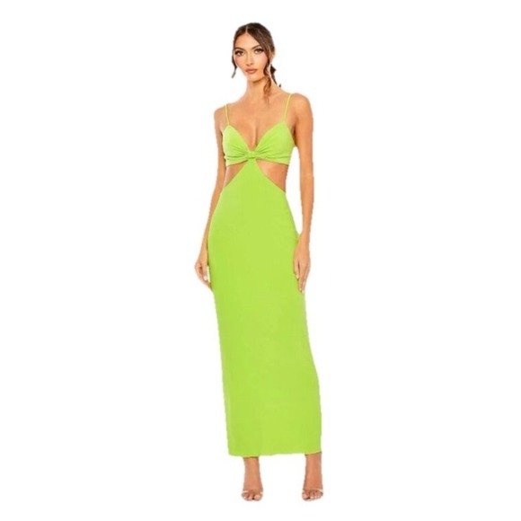 Mac Duggal Cut Out Twist Open Back Sag Green Midi Dress Womens Size 6 27110 - Picture 1 of 14